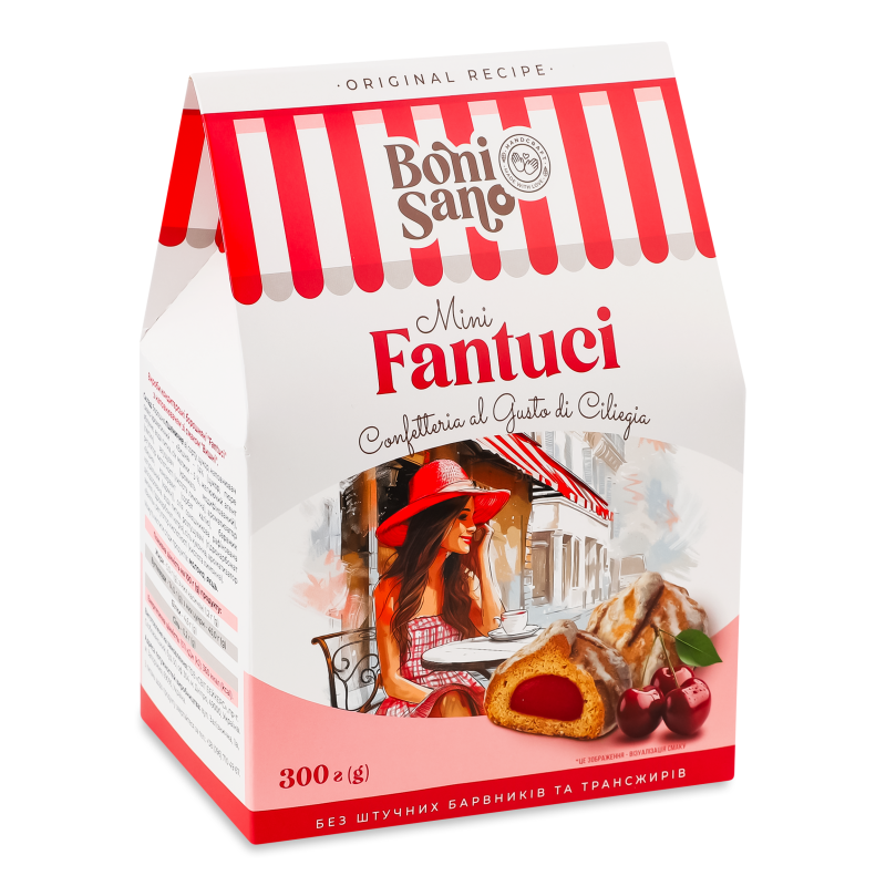 Вироби кондитерські Fantuci Mini з смаком вишні 300г Boni Sano