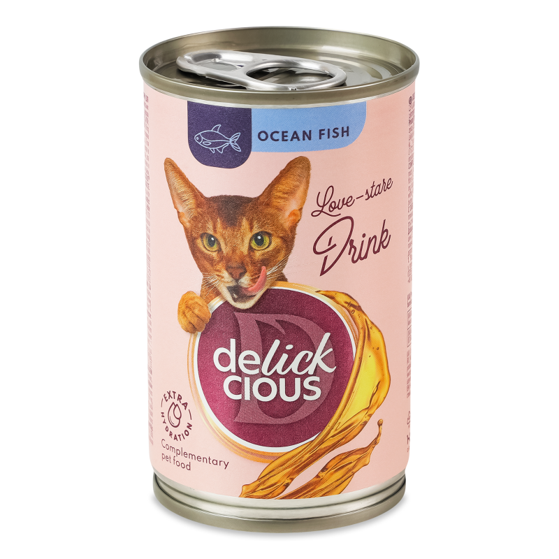 Корм д/котів Напій-бульйон з океанічною рибою 140г ж/б Delickcious