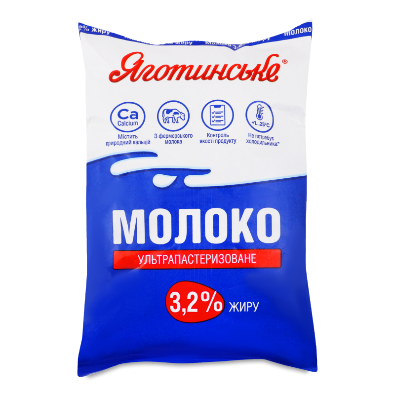 Молоко ультрапастеризоване 3,2% 900г т/фіно Яготинське