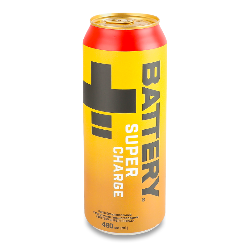 Напій енергетичний безалкогольний Super Charge сильногазований 480мл ж/б Battery