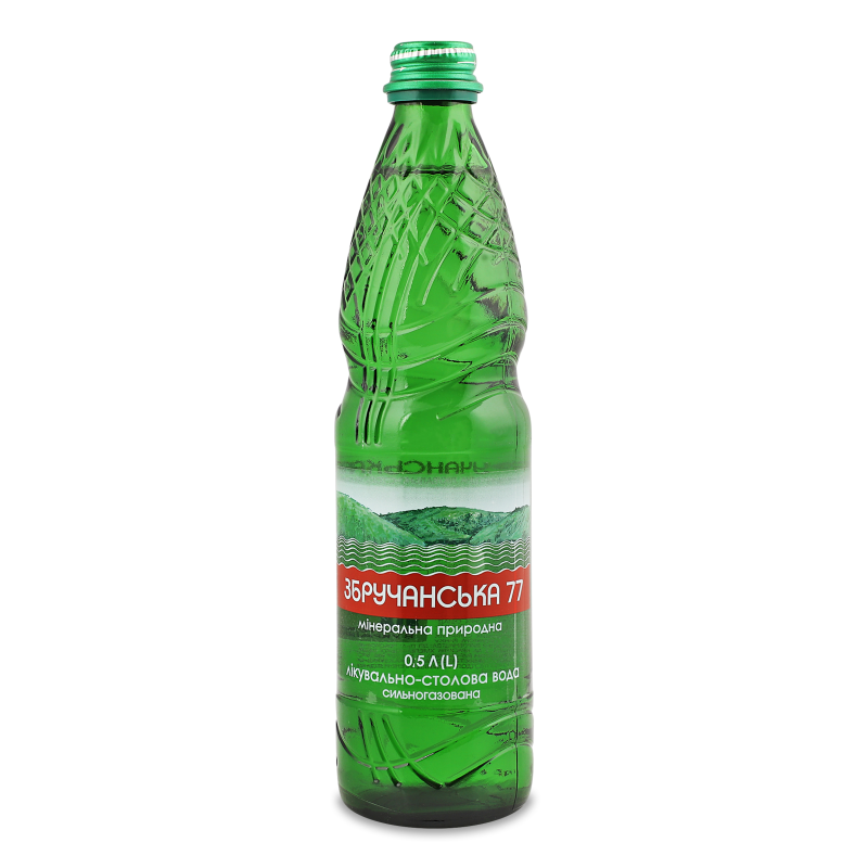 Вода мінеральна Збручанська 77 лікувально-столова сильногазована 0,5л скло Оболонь