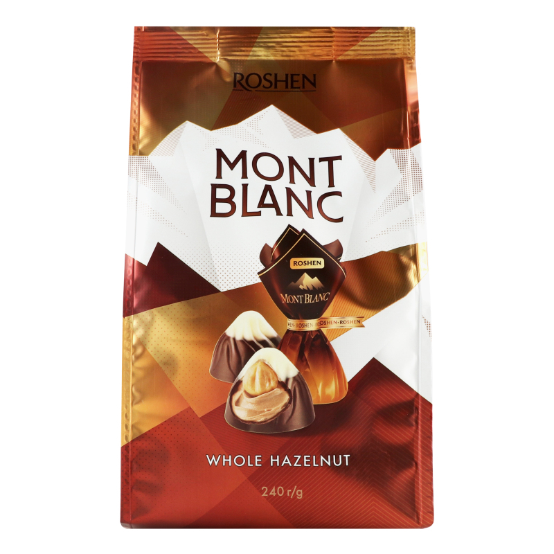 Цукерки шоколадні з цілим лісовим горіхом Mont Blanc Roshen м/у