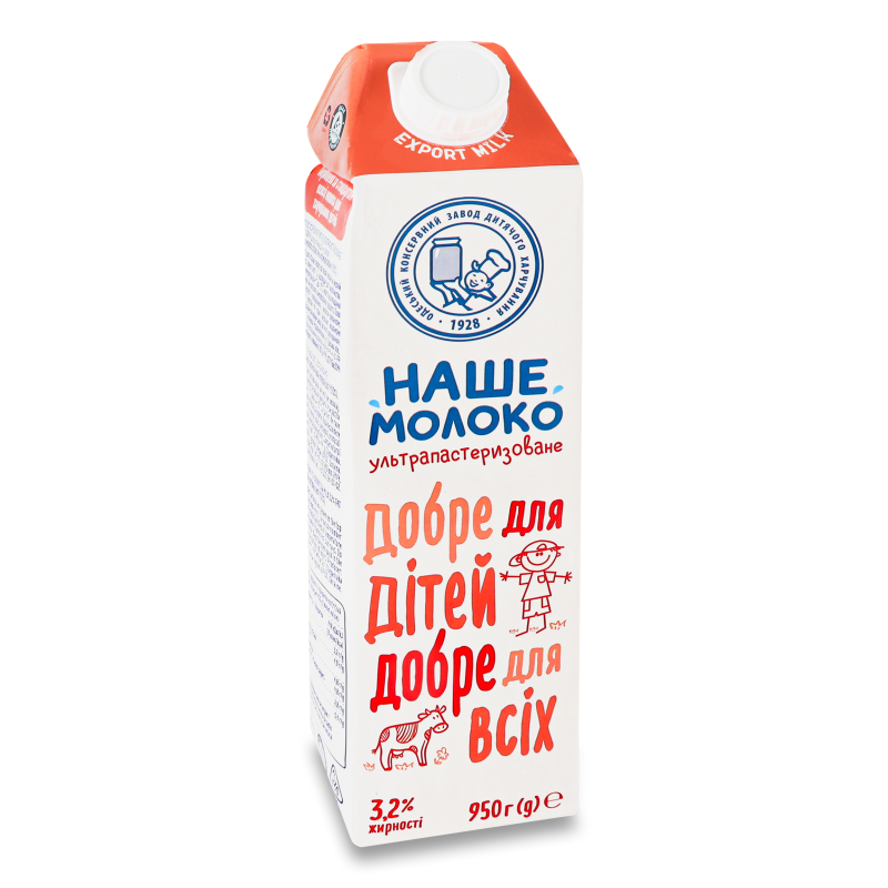 Молоко ультрапастеризоване 3,2% 950г т/брік Наше молоко