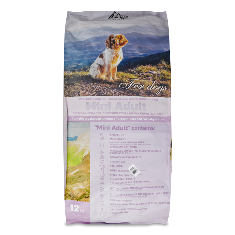 Корм д/собак малих порід Міні Едалт з куркою та палтусом сухий 12кг Карпатіан Пет Фуд