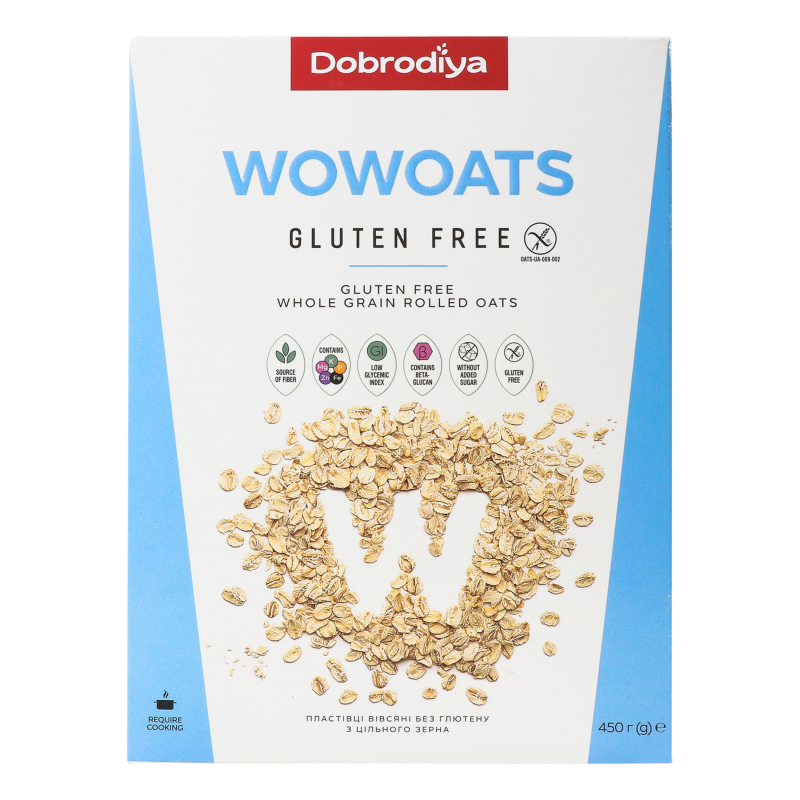 Хлопья овсяные без глютена из цельного зерна Wowсянка Dobrodiya к/у ...