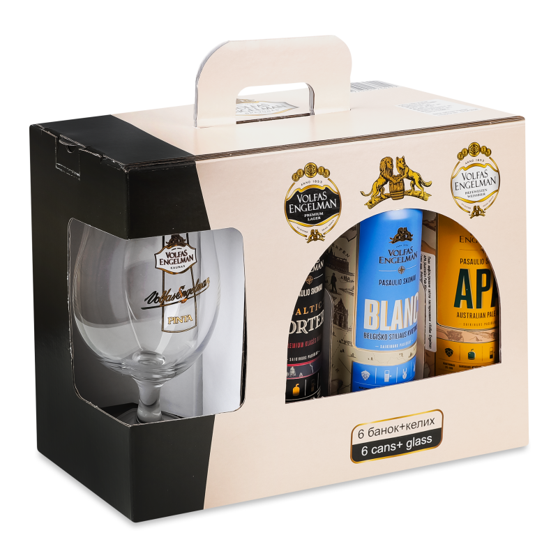 Набiр Пиво 6*0,568л ж/б в асортиментi+келих Вольфас Енгельман