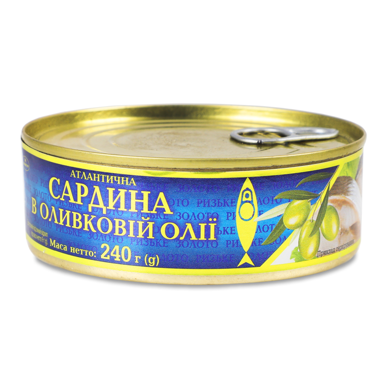 Сардина атлантична в оливковій олії 240г ж/б №3 з ключем Ризьке Золото