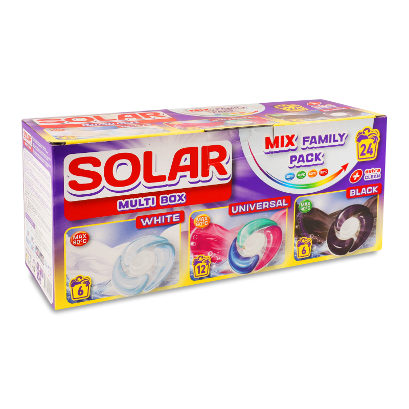 Засіб д/прання Multi Box Mix 24*20г капсули Solar