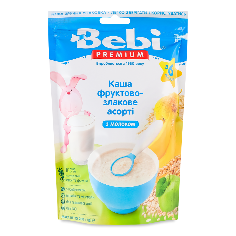 Каша молочна Premium Фруктово-злакове асорті від 6місяців 200г зіп/пакет Bebi