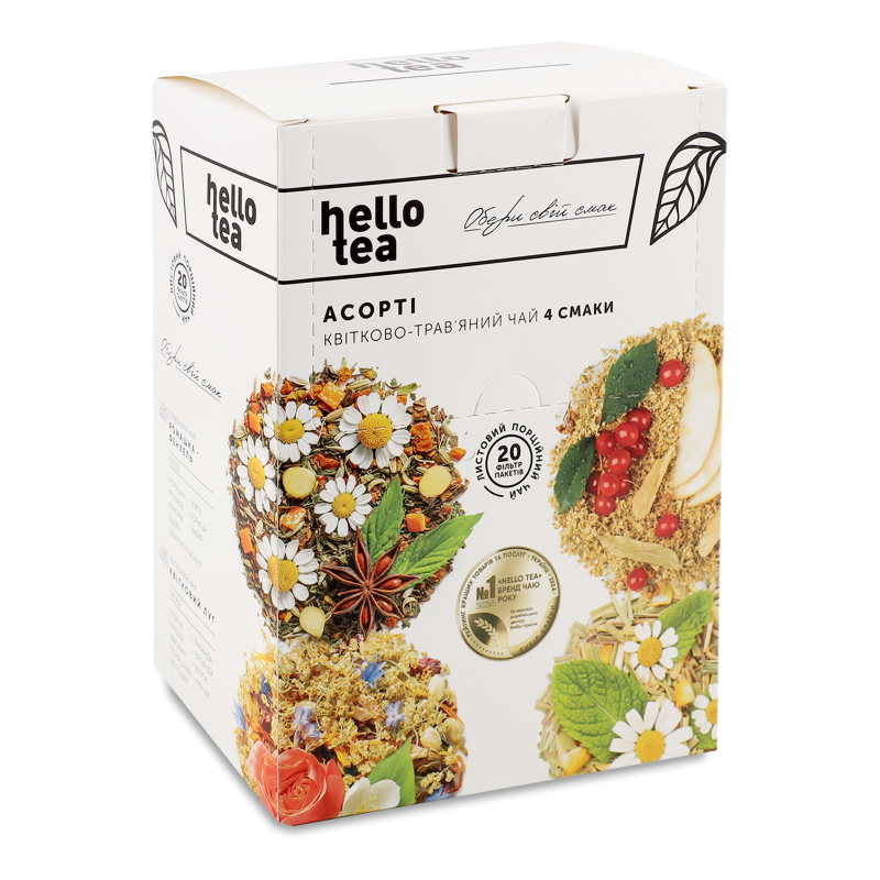 Набір чаю квітково-трав.яного Асорті 4смаки 20пакетів Hello Tea