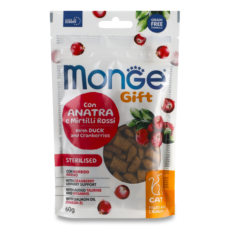 Ласощі д/котів Gift Sterilised Качка та журавлина 60г Monge