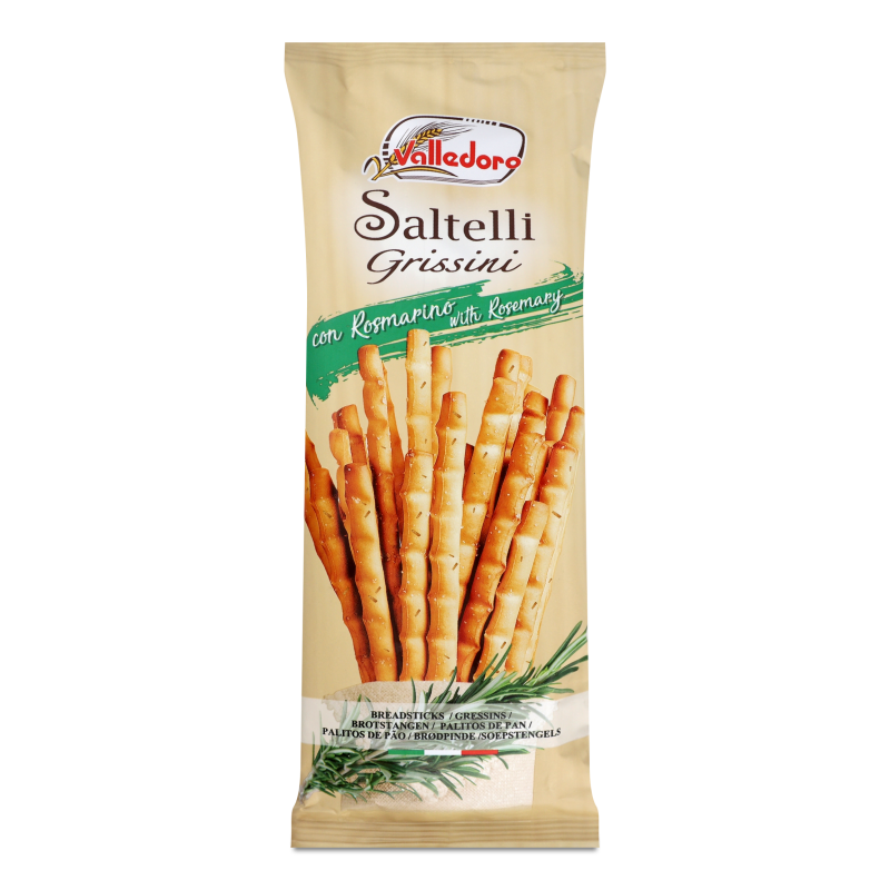Палички хлібні Гріссіні Saltelli з сіллю та розмарином 100г Valledoro