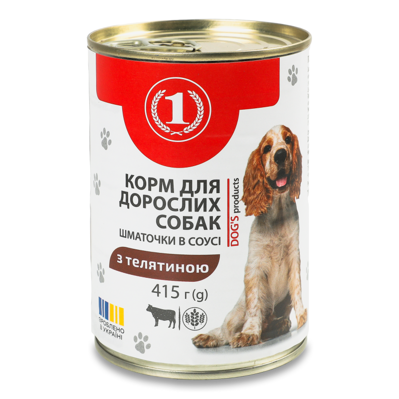Корм д/дорослих собак Шматочки телятиною в соусі 415г ж/б ТМ “1”
