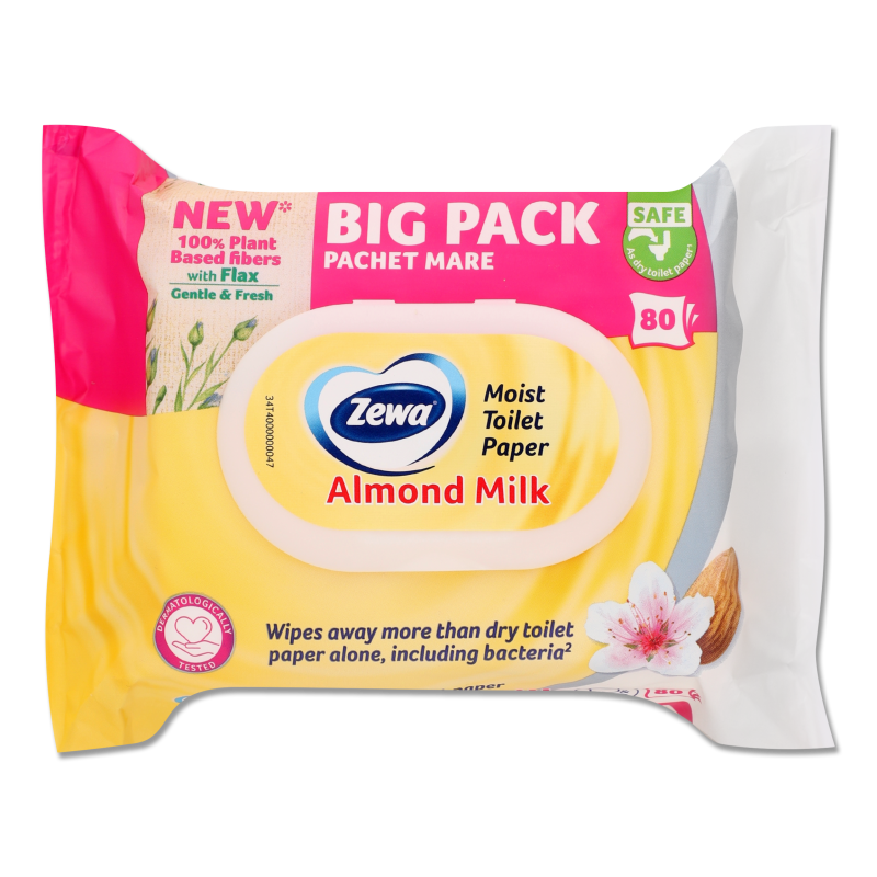 Папір туалетний вологий Алмонд мілк 80шт Зева