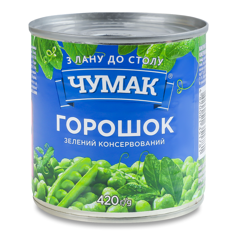 Горошок зелений із мозкових сортів 420г ж/б Чумак