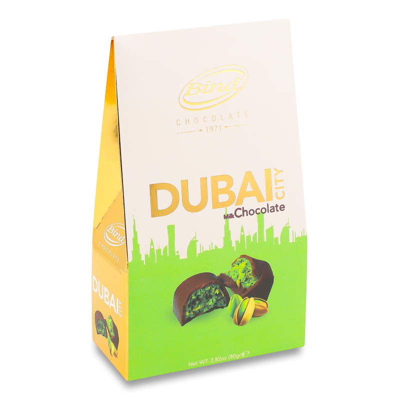 Цукерки Dubai з фісташкою та тістом кадаїфі в молочному шоколаді 80г Bind
