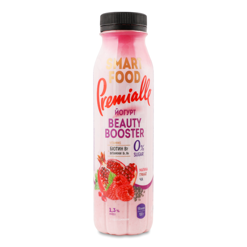 Йогурт Smart Food Beauty booster Малина-гранат-чіа 1,3% 290г пет Premialle