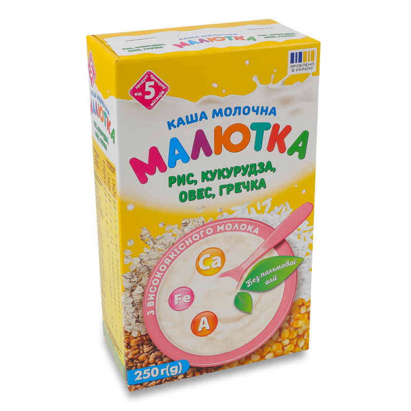 Каша молочна Рис кукурудза овес та гречка від 5місяців 250г Малютка