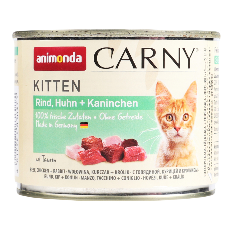 Корм консервированный для котят С говядиной курицей и кроликом Carny ...