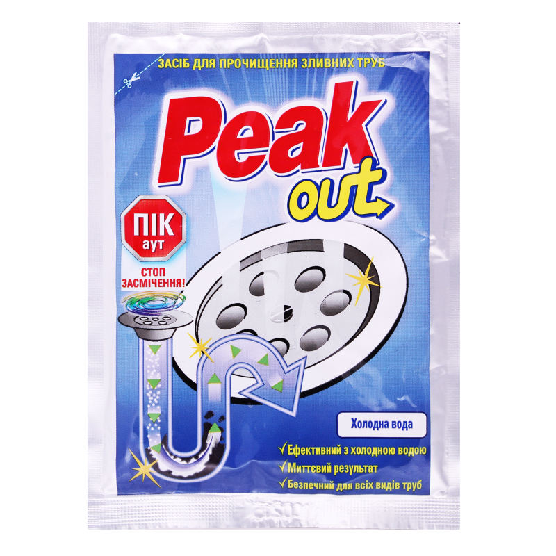 Средство для чистки канализационных труб peak out 100г синий (5201137050134)