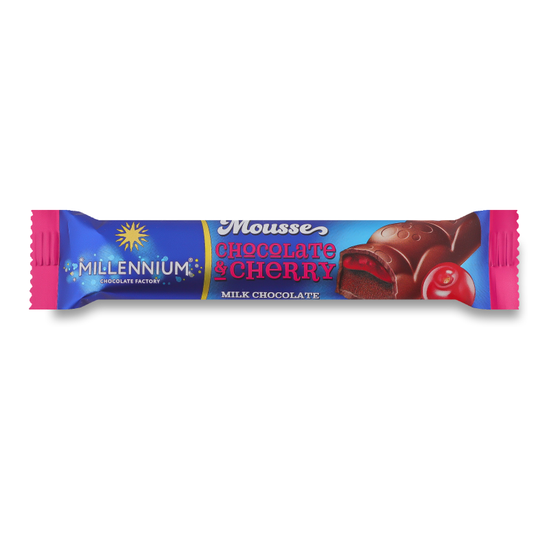 Шоколад Mousse молочний з мусовою та вишневою начинкою 33г Millennium