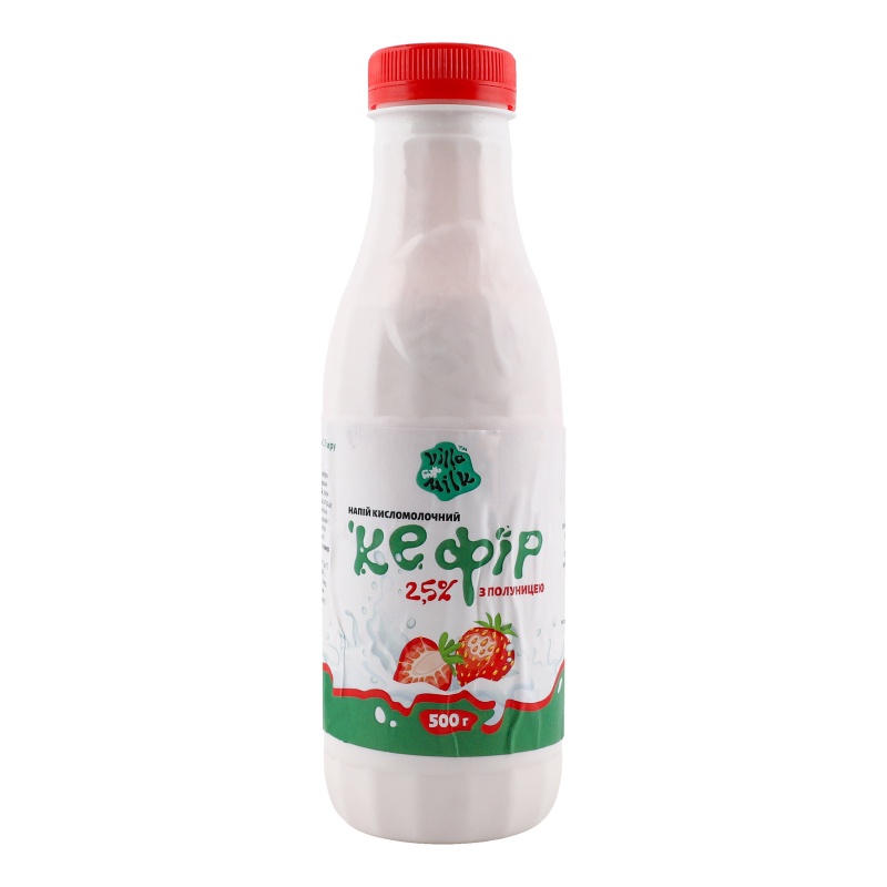 Кефір 2.5% з наповнювачем Полуниця Villa Milk п/пл