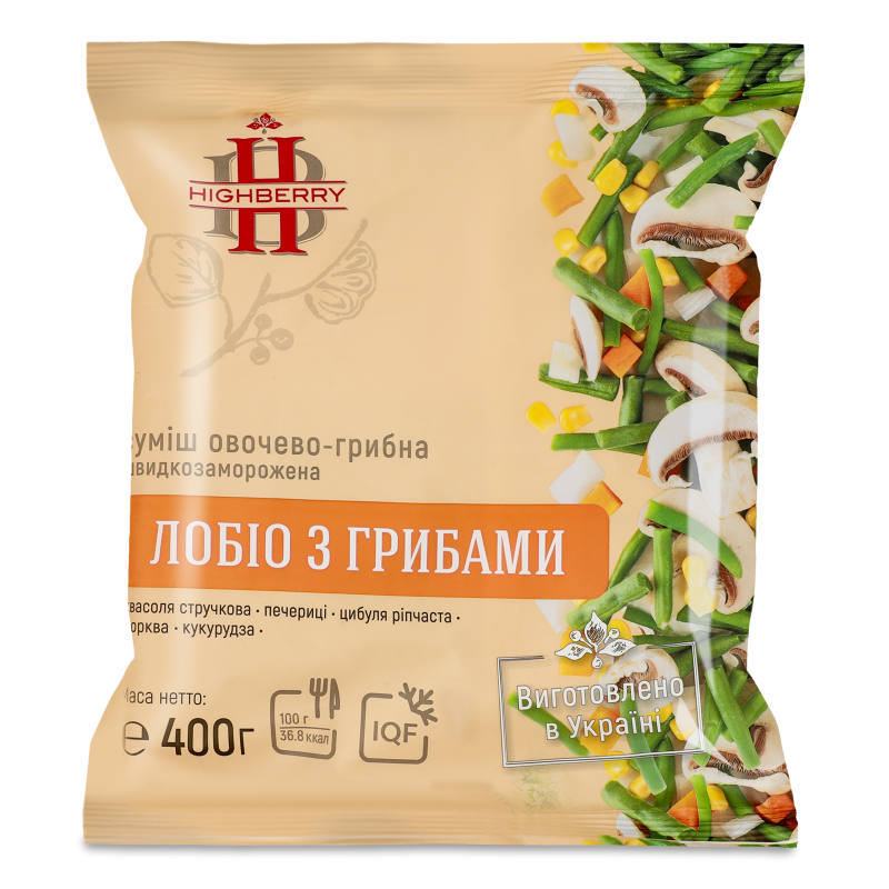 Суміш Лобіо з грибами с/м 400г Хайберрі