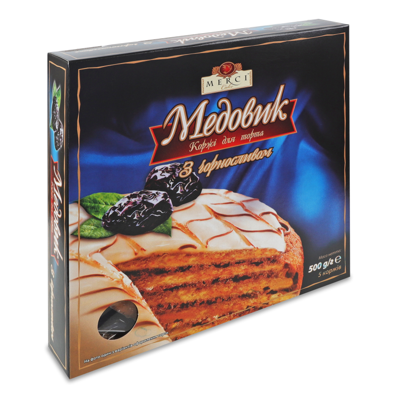 Коржі д/торта Медовик з чорносливом 500г Мерсі