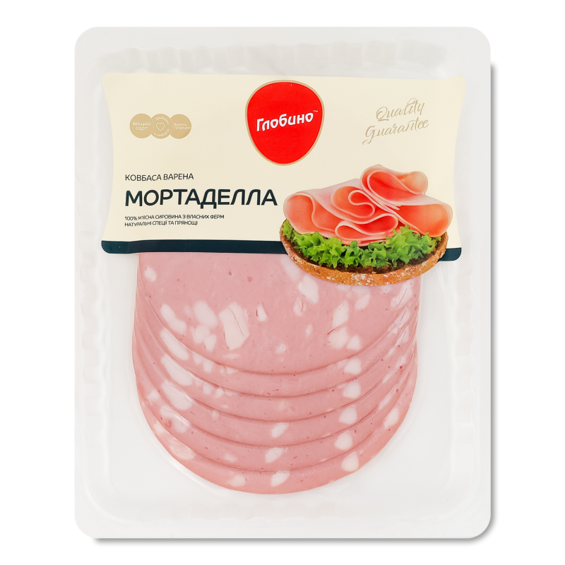 Ковбаса Мортаделла варена в/г нарізка 105г в/у Глобино
