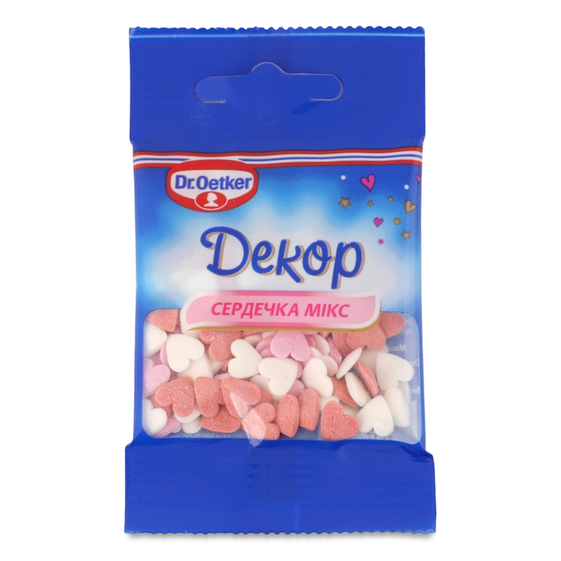 Посипка цукрова Сердечка мікс декоративна 10г Dr.Oetker