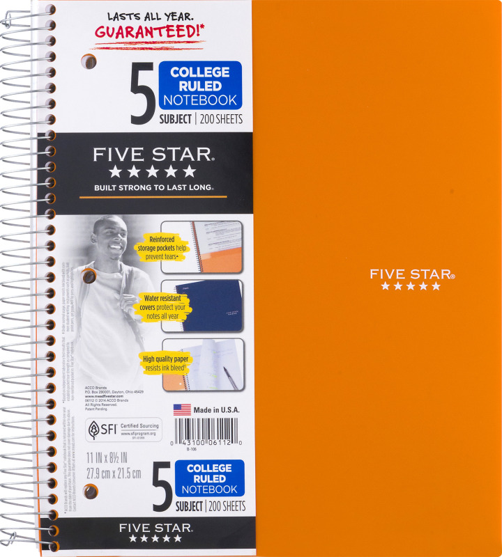 Mead Five Star 5 Subject College Ruled Notebook 200 Sheets Mead(43100061120) customers