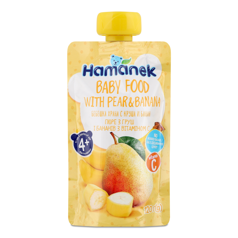 Пюре з груш та бананів від 4місяців 120г пауч Hamanek