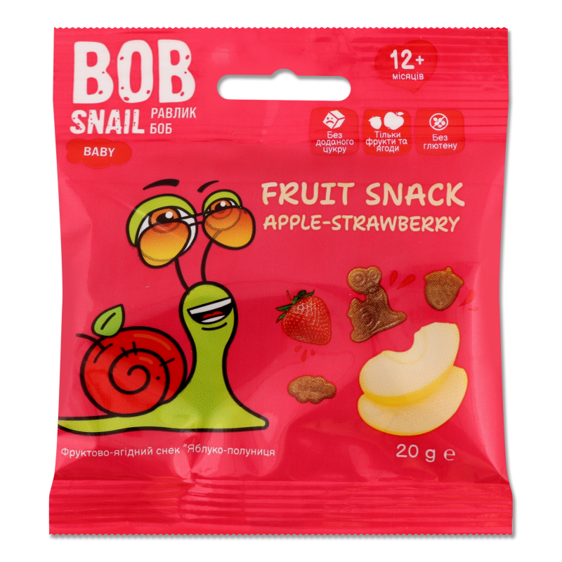 Снек фруктовий дитячий Яблуко-Полуниця від 12місяців 20г Bob Snail