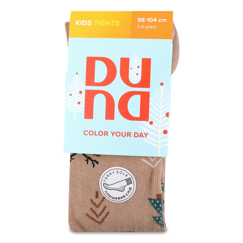 Колготки дитячі темно-сіро-бежеві з малюнком махровий слід р.98-104 Duna