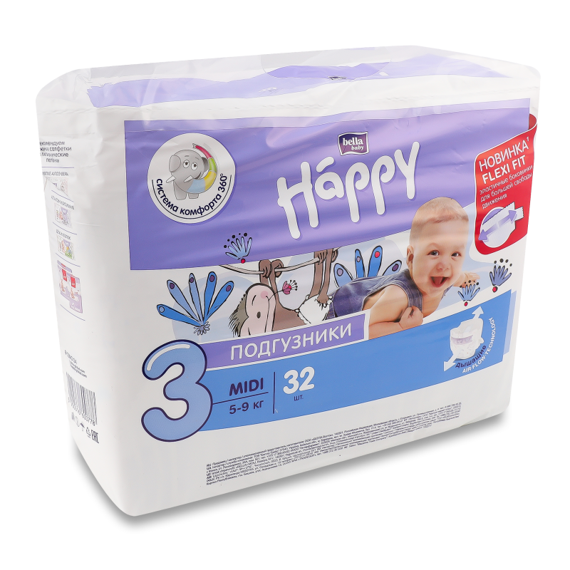 Підгузники Хеппі Міді 5-9кг 32шт Белла Бебі