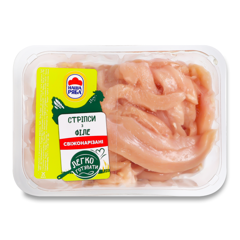 Стріпси з філе курчати-бройлера охолоджені 500г газ/уп Наша Ряба