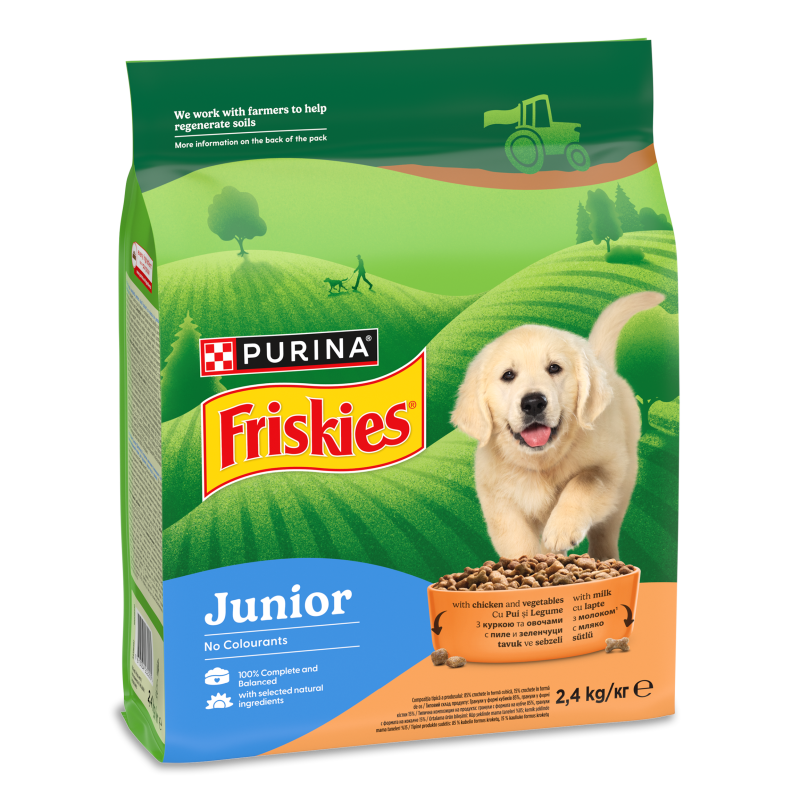 Корм д/цуценят Junior з куркою овочами та молоком 2,4кг Friskies