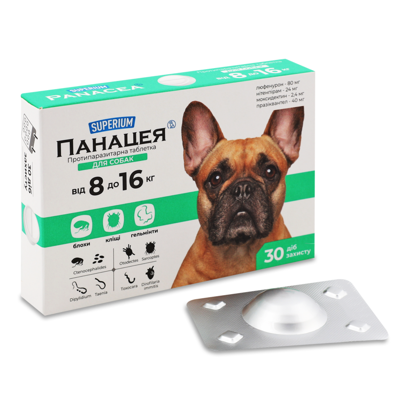 Таблетка протипаразитарна д/собак від 8кг до 16кг Панацея Суперіум