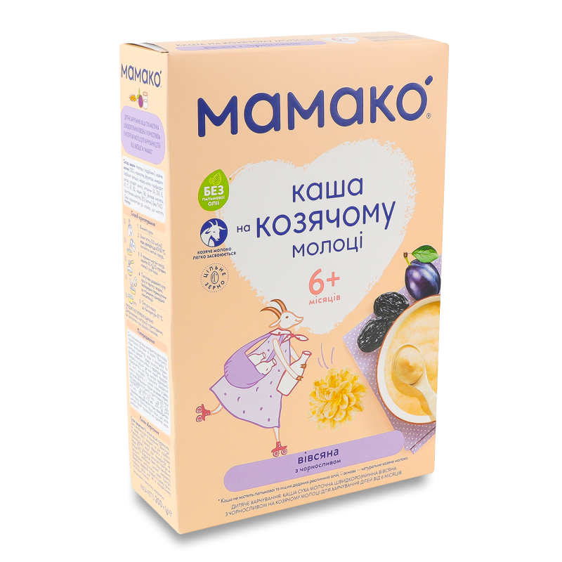 Каша на козячому молоці вівсяна з чорносливом від 6місяців 200г Мамако