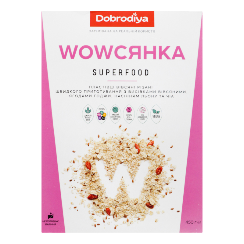 Пластівці вівсяні Superfood Wowсянка Dobrodiya к/у