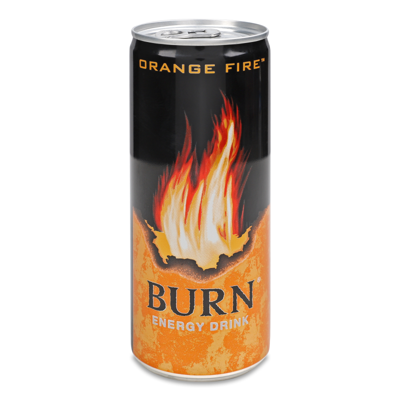 Напій енергетичний безалкогольний Orange fire сильногазований 250мл ж/б Burn