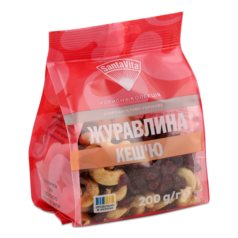 Асорті фруктово-горіхове Корисна колекція Журавлина+Кеш”ю 200г м/у SantaVita