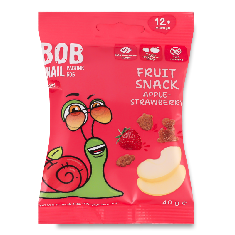 Снек фруктовий дитячий Яблуко-Полуниця від 12місяців 40г Bob Snail