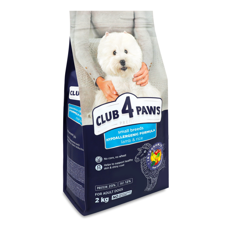 Корм д/дорослих собак малих порід Преміум з ягням та рисом сухий 2кг Клуб 4 лапи