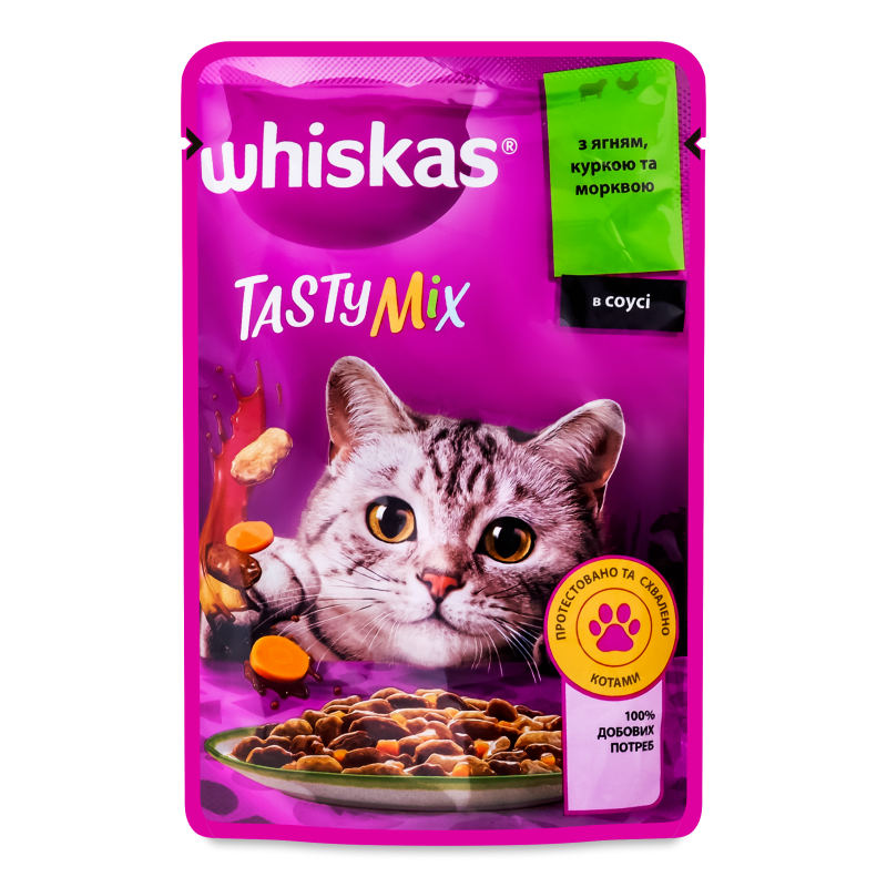 Корм д/дорослих котів TastyMix з ягням куркою та морквою в соусі 85г пауч Whiskas