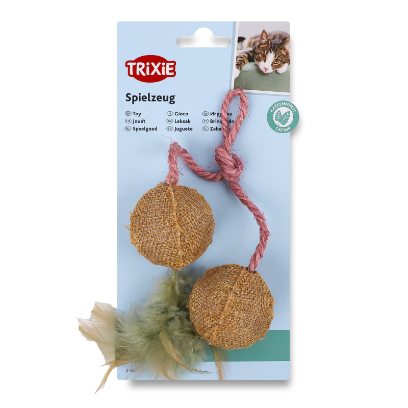 Іграшка д/котів М”яч джут з котячою м”ятою 4,5см 2шт Тріксі