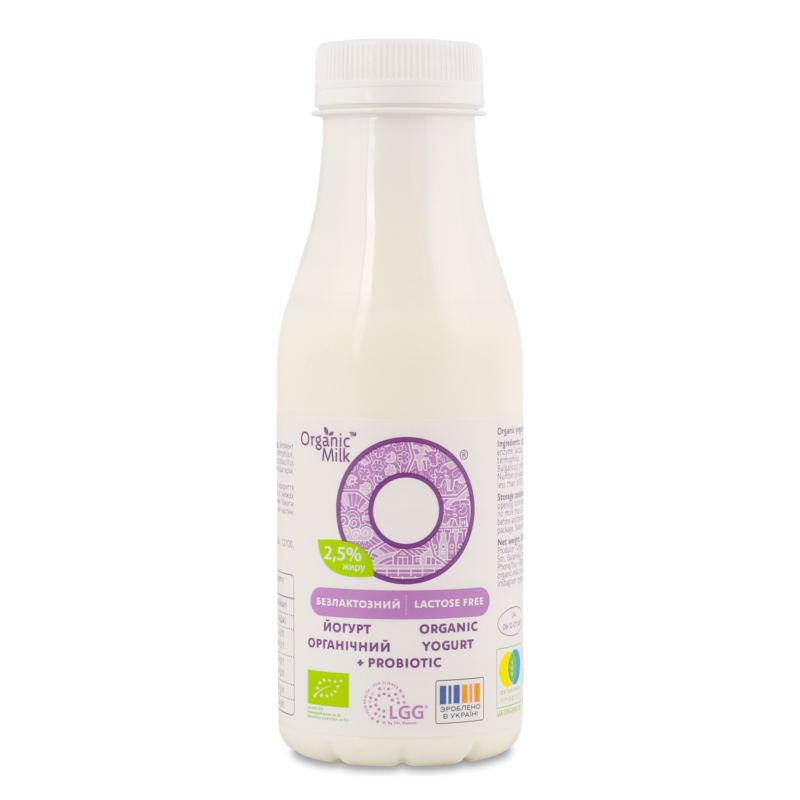 Йогурт питний органічний безлактозний 2,5% 280г пет Organic Milk