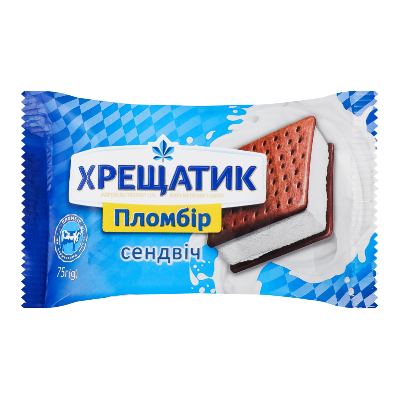 Мороженое 15% пломбир Сэндвич на печенье с какао Хрещатик м/у 75г