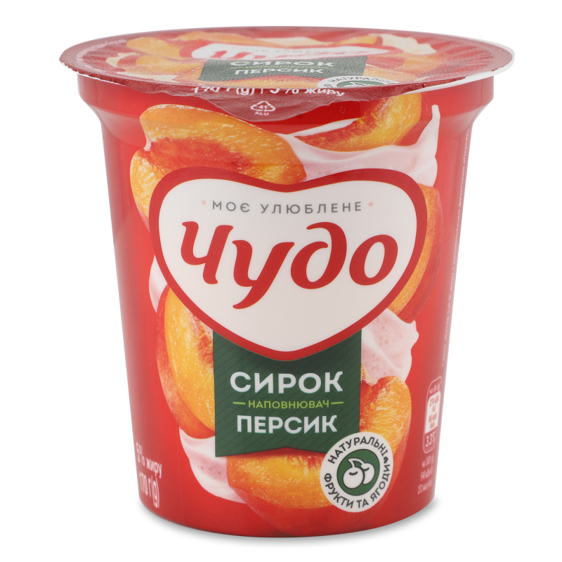 Сирок збитий з наповнювачем Персик 5% 170г стакан Чудо