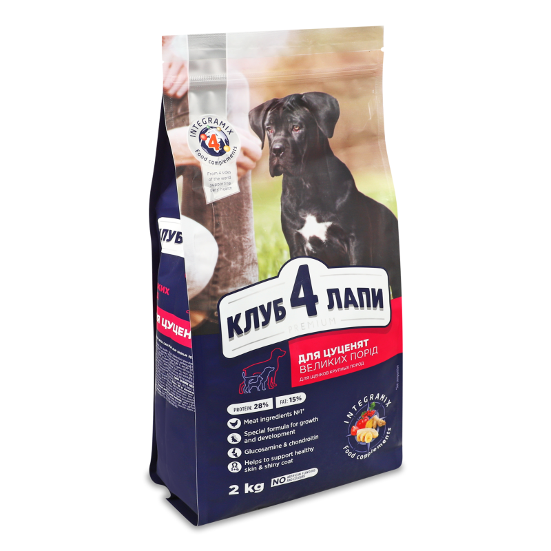 Корм д/цуценят великих порід Преміум з куркою сухий 2кг Клуб 4 лапи